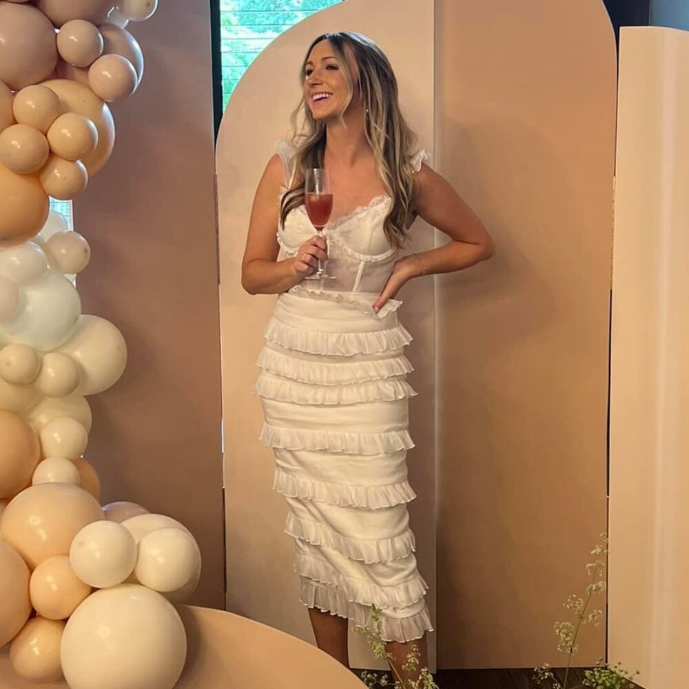 V. Chapman White Ruffled Midi Dress